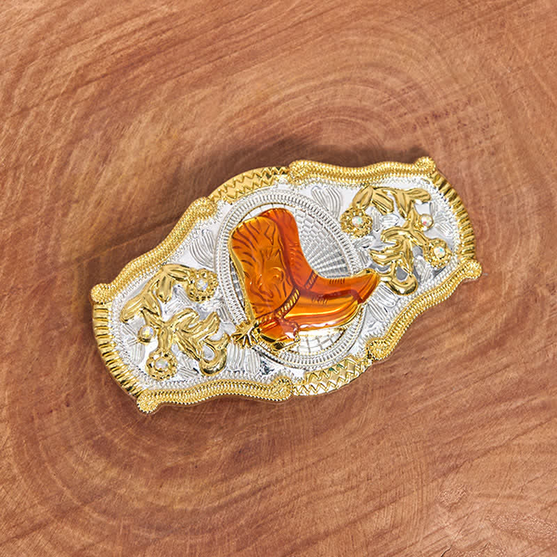 Gold & Orange Boots DIY West Large Buckle Leather Belt  - image 1