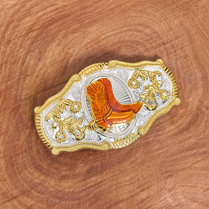 Gold & Orange Boots DIY West Large Buckle Leather Belt  - image 1