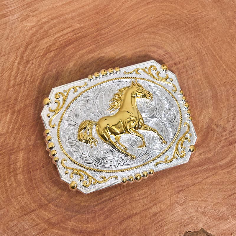 Golden Running Horse DIY Cowboy Buckle Leather Belt - image 2