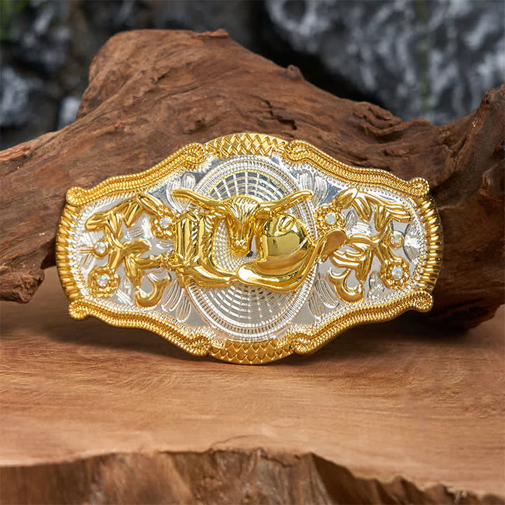 Golden Bull & Cowboy Hat DIY West Large Buckle Leather Belt  - Bull & Cowboy Hat - Without Belt - Not Included Belt - image 0