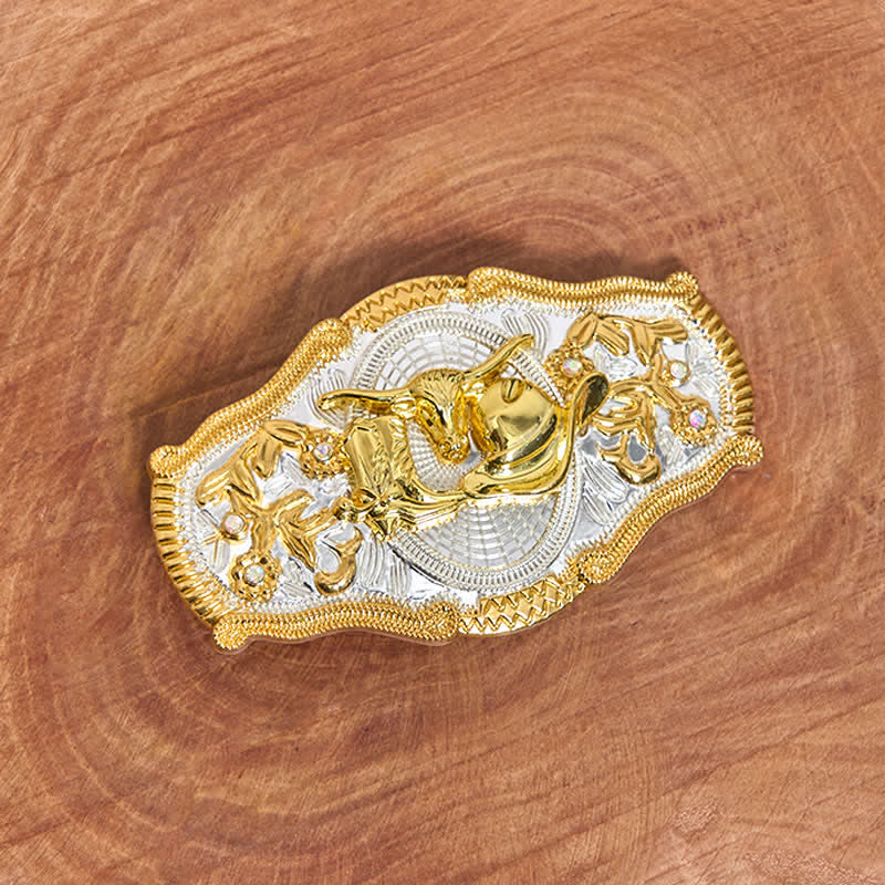 Golden Bull & Cowboy Hat DIY West Large Buckle Leather Belt  - image 1