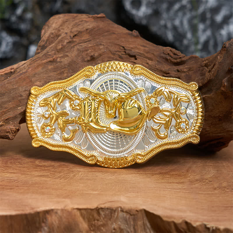 Golden Bull & Cowboy Hat DIY West Large Buckle Leather Belt  - Bull & Cowboy Hat - Without Belt - Not Included Belt - image 0