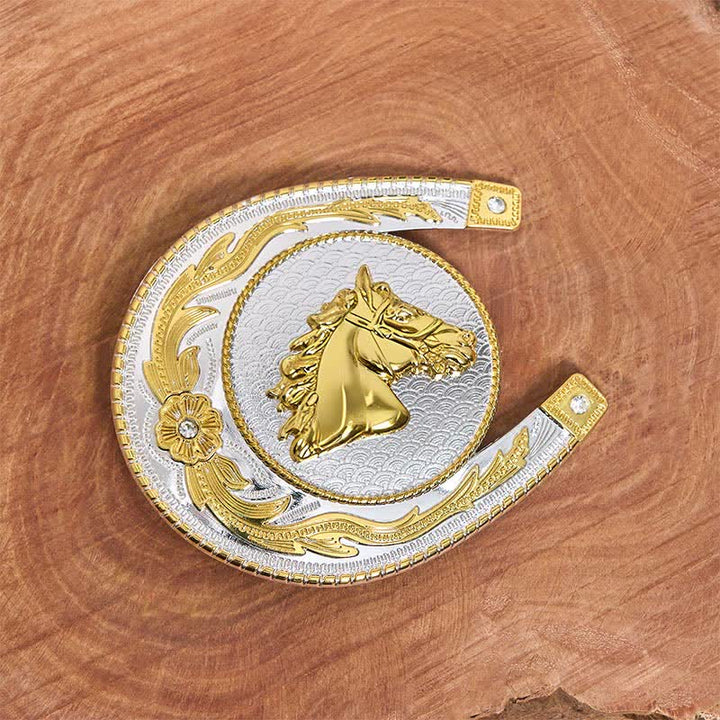 Large Horseshoe Shape DIY Western Buckle Leather Belt  - image 1