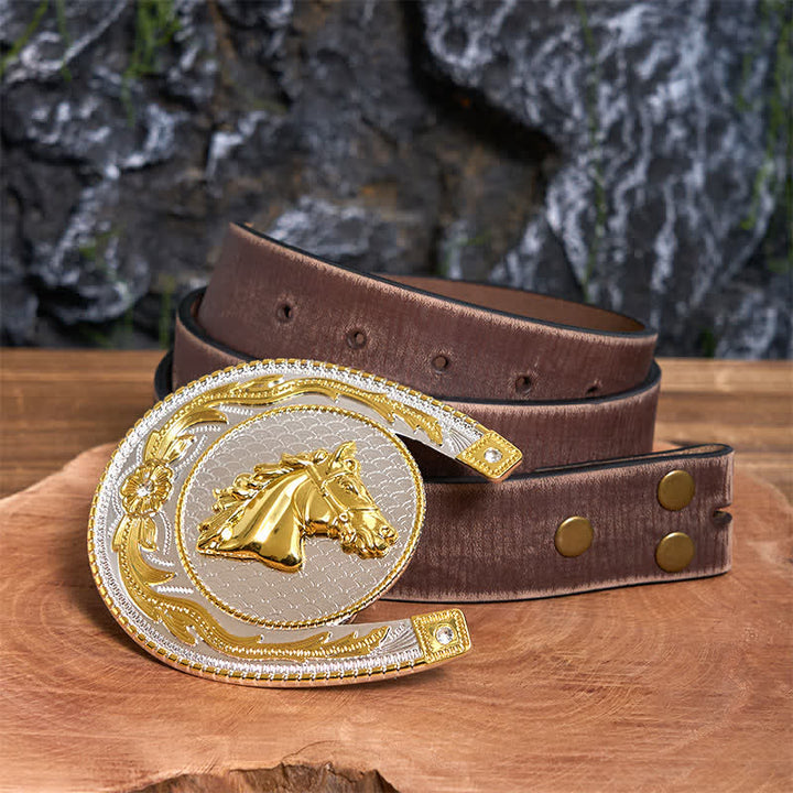 Large Horseshoe Shape DIY Western Buckle Leather Belt  - Horseshoe - Brown Distressed Belt - 42 - image 6