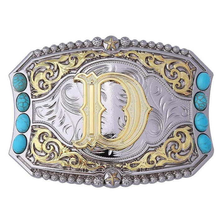 Decorative Turquoise DIY Initial Letter Buckle Leather Belt - D - Without Belt - image 6
