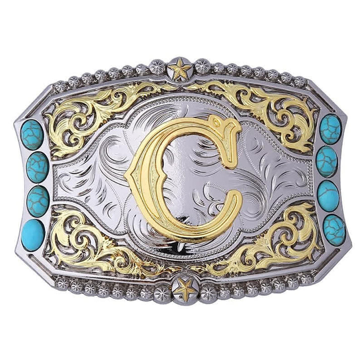Decorative Turquoise DIY Initial Letter Buckle Leather Belt - C - Without Belt - image 5