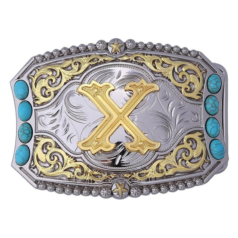 Decorative Turquoise DIY Initial Letter Buckle Leather Belt - X - Without Belt - image 23