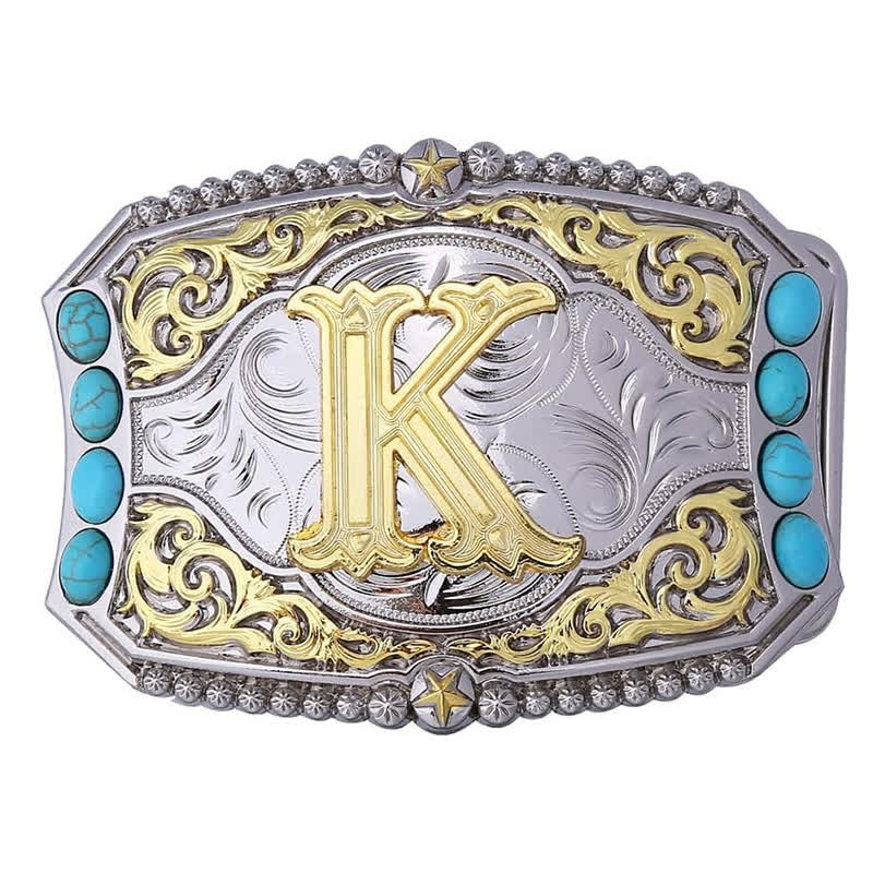 Decorative Turquoise DIY Initial Letter Buckle Leather Belt - K - Without Belt - image 13