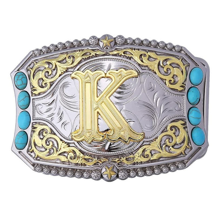 Decorative Turquoise DIY Initial Letter Buckle Leather Belt - K - Without Belt - image 13