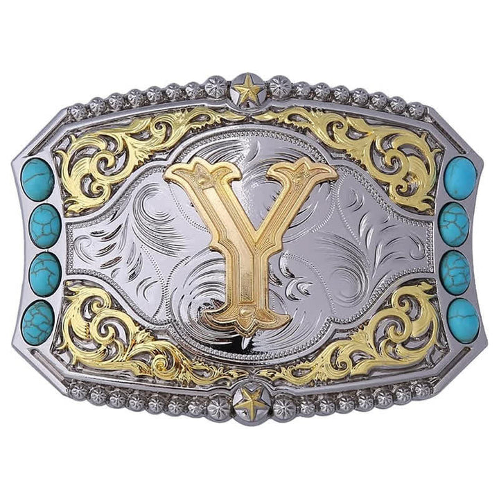 Decorative Turquoise DIY Initial Letter Buckle Leather Belt - V - Without Belt - image 21