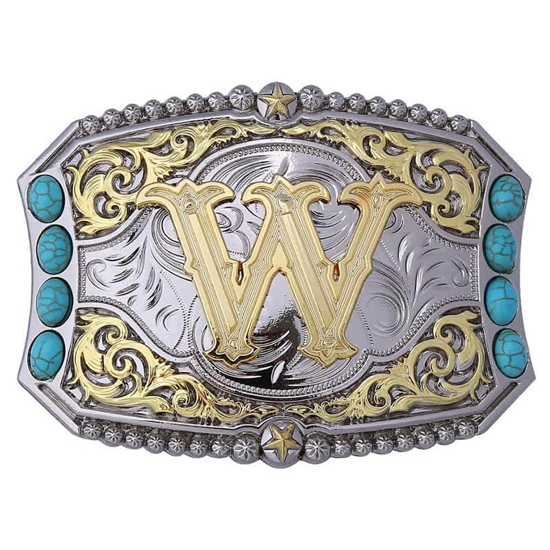 Decorative Turquoise DIY Initial Letter Buckle Leather Belt - W - Without Belt - image 22