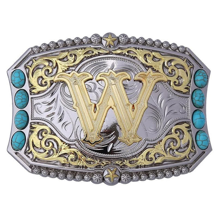 Decorative Turquoise DIY Initial Letter Buckle Leather Belt - W - Without Belt - image 22