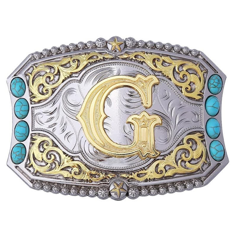 Decorative Turquoise DIY Initial Letter Buckle Leather Belt - G - Without Belt - image 9
