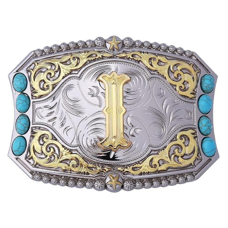 Decorative Turquoise DIY Initial Letter Buckle Leather Belt - I - Without Belt - image 11