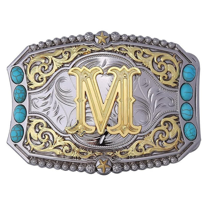 Decorative Turquoise DIY Initial Letter Buckle Leather Belt - M - Without Belt - image 14