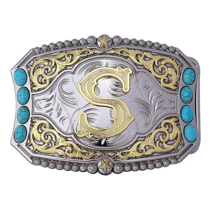 Decorative Turquoise DIY Initial Letter Buckle Leather Belt - S - Without Belt - image 19