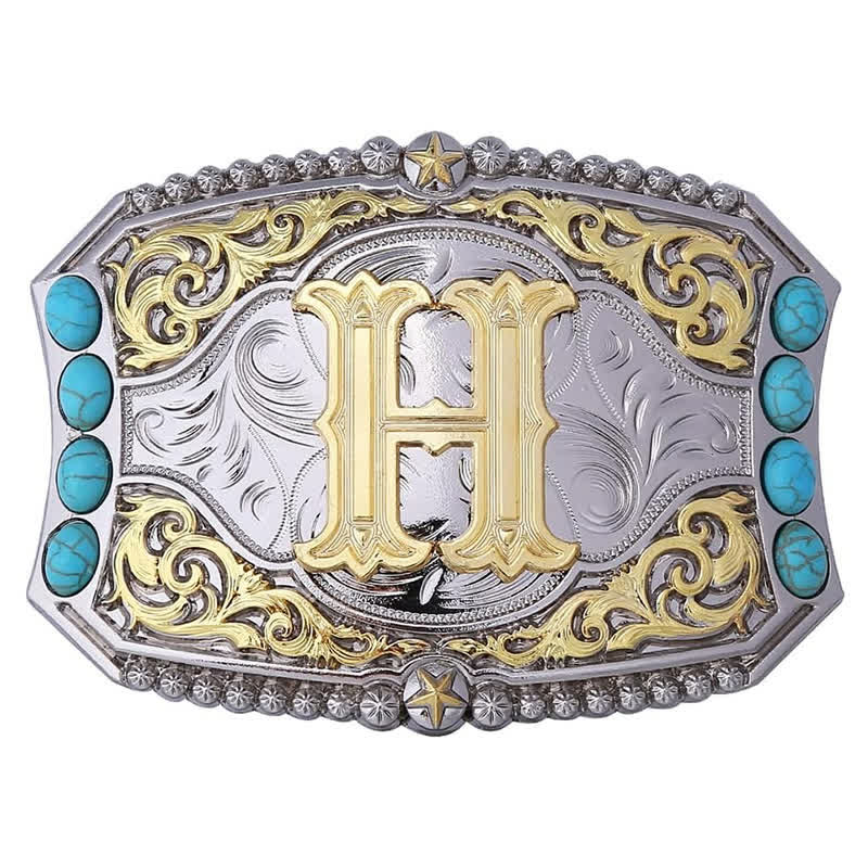 Decorative Turquoise DIY Initial Letter Buckle Leather Belt - H - Without Belt - image 10