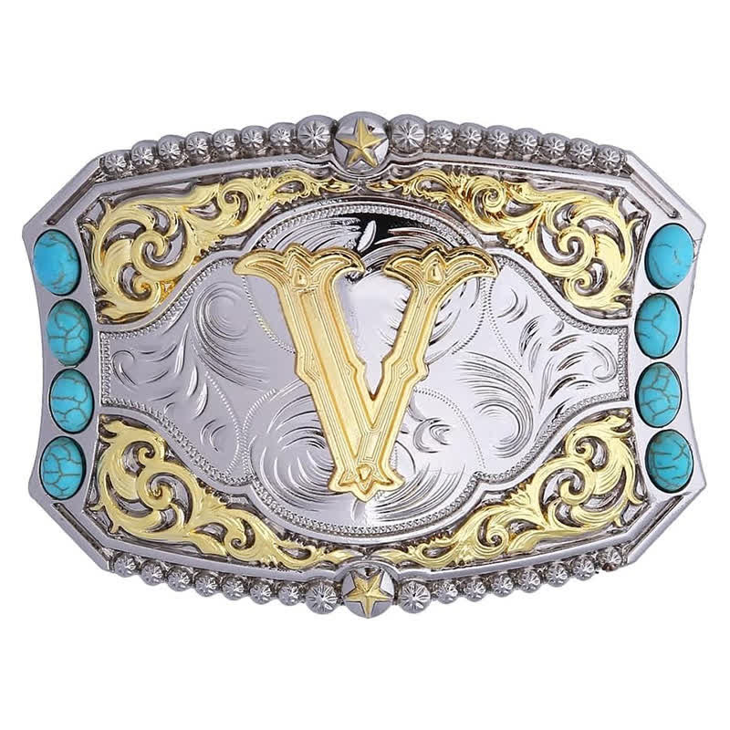 Decorative Turquoise DIY Initial Letter Buckle Leather Belt - image 24