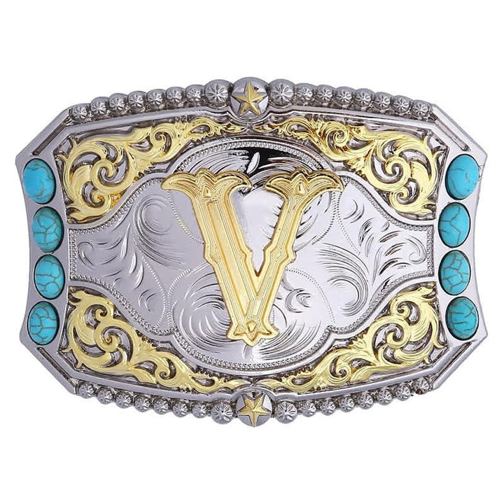 Decorative Turquoise DIY Initial Letter Buckle Leather Belt - image 24
