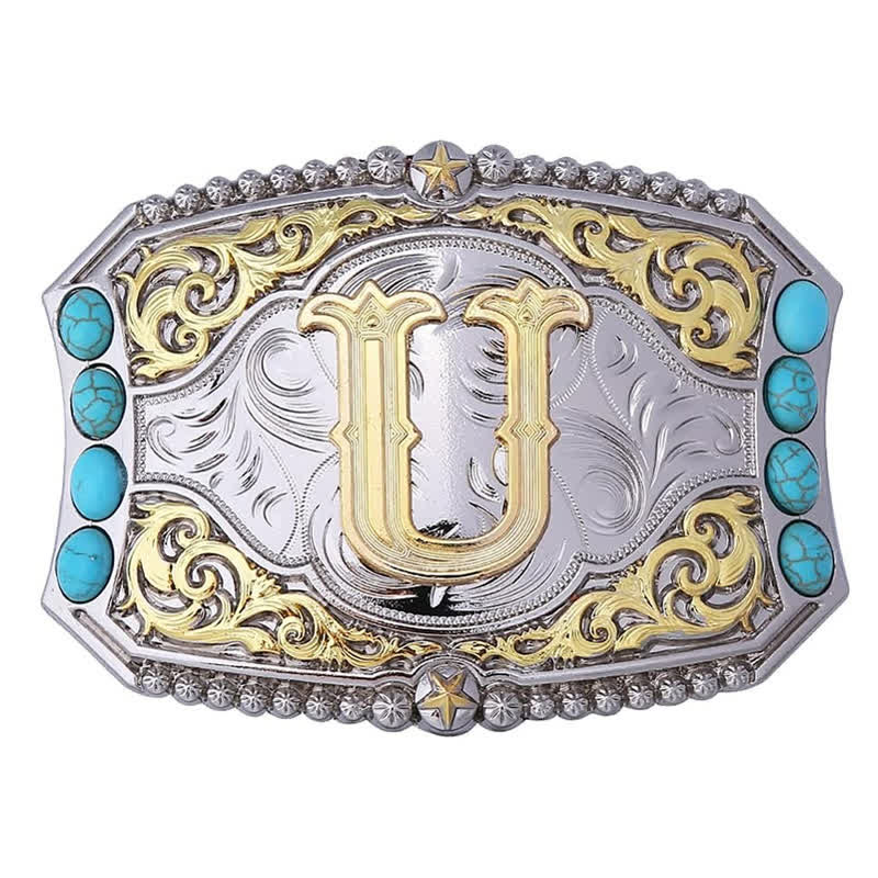 Decorative Turquoise DIY Initial Letter Buckle Leather Belt - U - Without Belt - image 20
