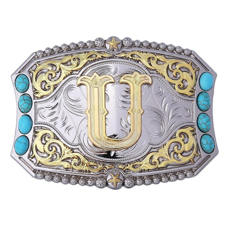 Decorative Turquoise DIY Initial Letter Buckle Leather Belt - U - Without Belt - image 20