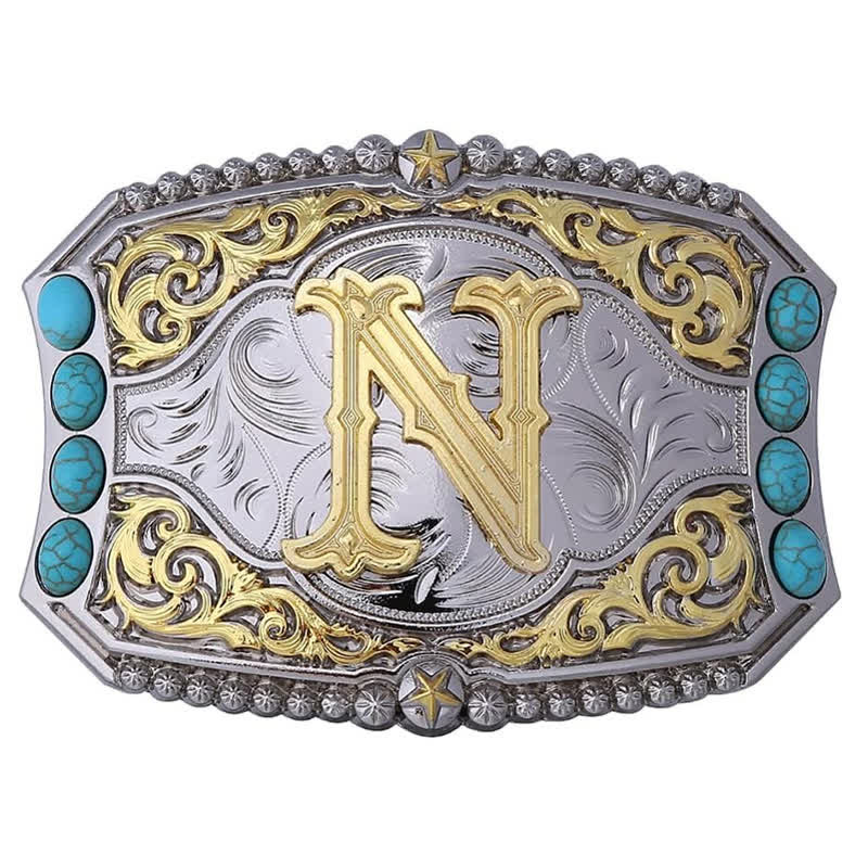 Decorative Turquoise DIY Initial Letter Buckle Leather Belt - N - Without Belt - image 15