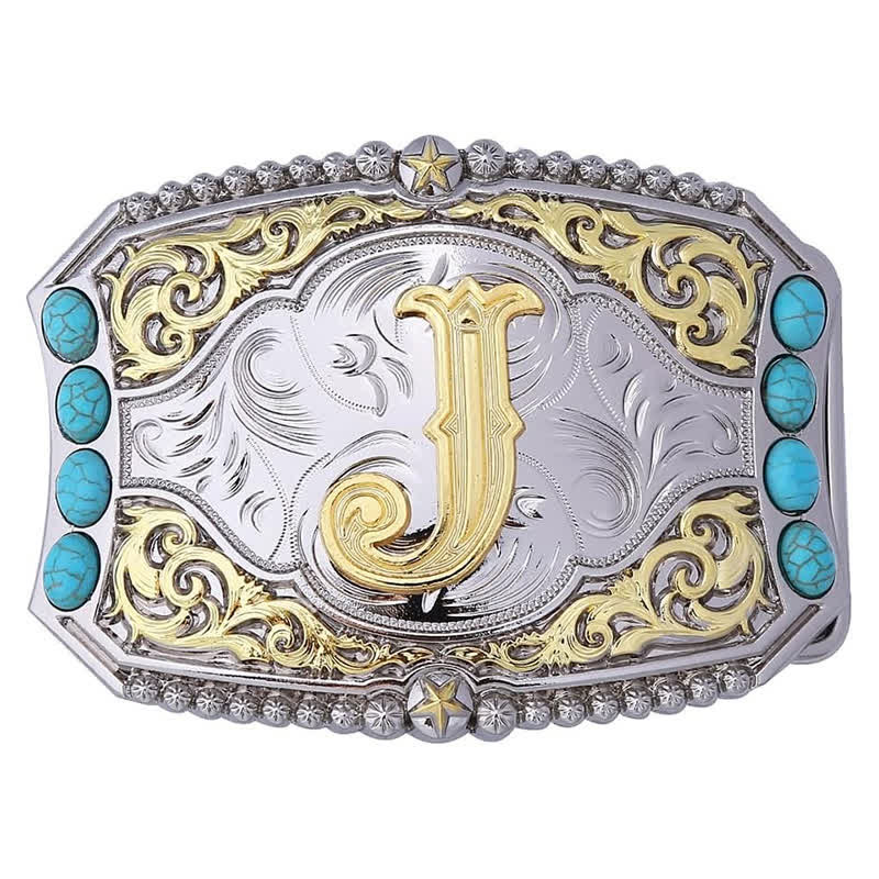 Decorative Turquoise DIY Initial Letter Buckle Leather Belt - J - Without Belt - image 12