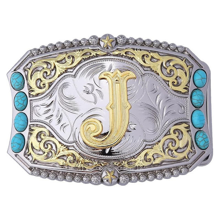 Decorative Turquoise DIY Initial Letter Buckle Leather Belt - J - Without Belt - image 12