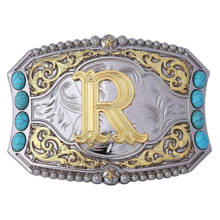 Decorative Turquoise DIY Initial Letter Buckle Leather Belt - R - Without Belt - image 18