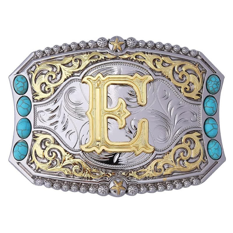 Decorative Turquoise DIY Initial Letter Buckle Leather Belt - E - Without Belt - image 7