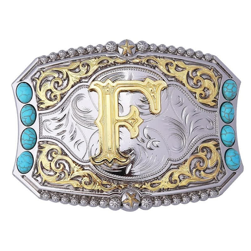 Decorative Turquoise DIY Initial Letter Buckle Leather Belt - F - Without Belt - image 8