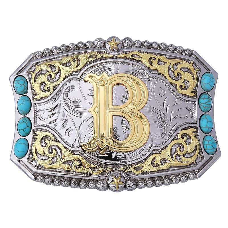 Decorative Turquoise DIY Initial Letter Buckle Leather Belt - B - Without Belt - image 4