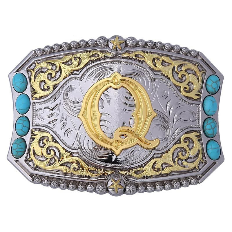 Decorative Turquoise DIY Initial Letter Buckle Leather Belt - Q - Without Belt - image 17
