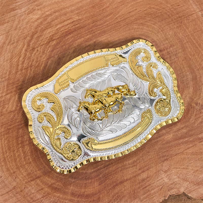 Three Galloping Horses DIY Cowboy Buckle Leather Belt - image 2