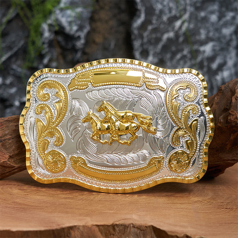 Three Galloping Horses DIY Cowboy Buckle Leather Belt - Three Galloping Horses - Without Belt - Not Included Belt - image 0