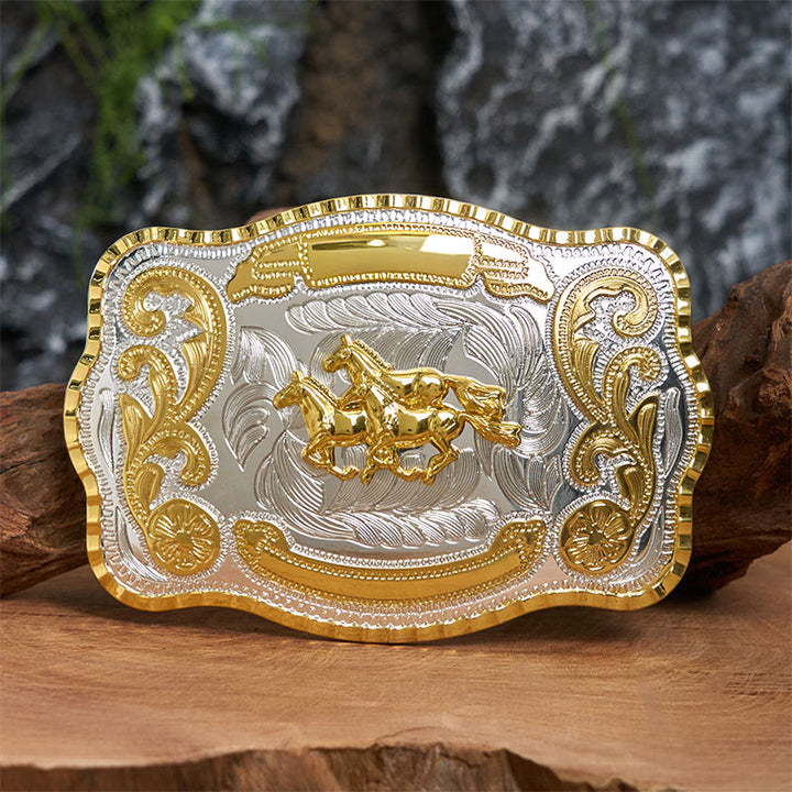 Three Galloping Horses DIY Cowboy Buckle Leather Belt - Three Galloping Horses - Without Belt - Not Included Belt - image 0