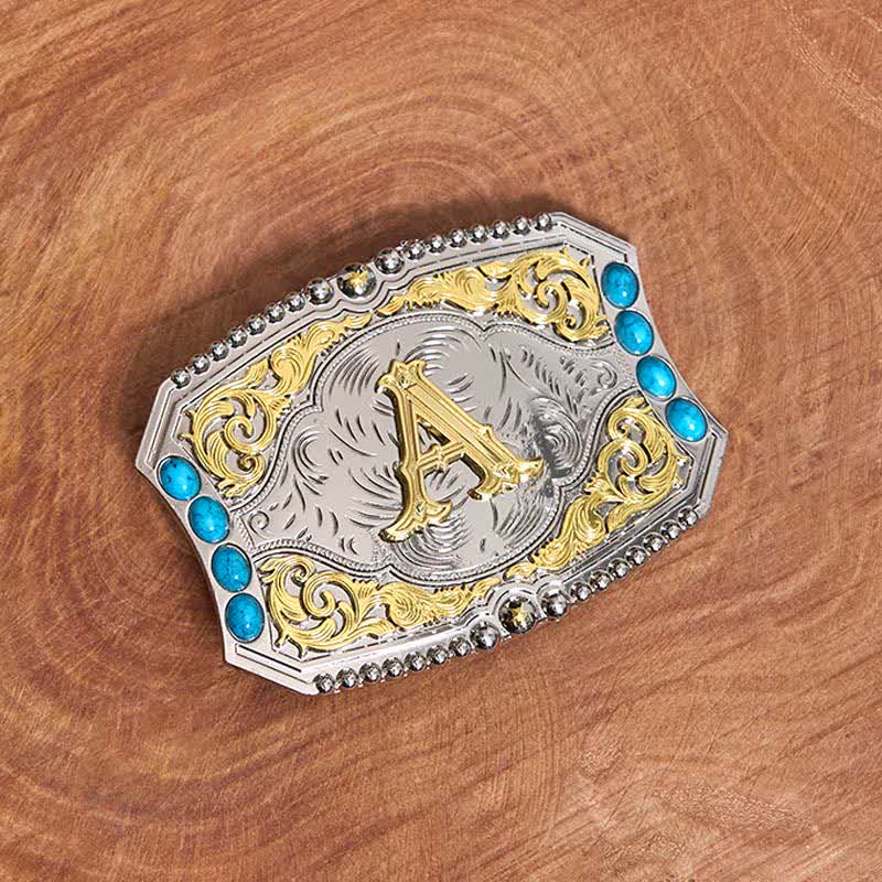 Decorative Turquoise DIY Initial Letter Buckle Leather Belt - image 1