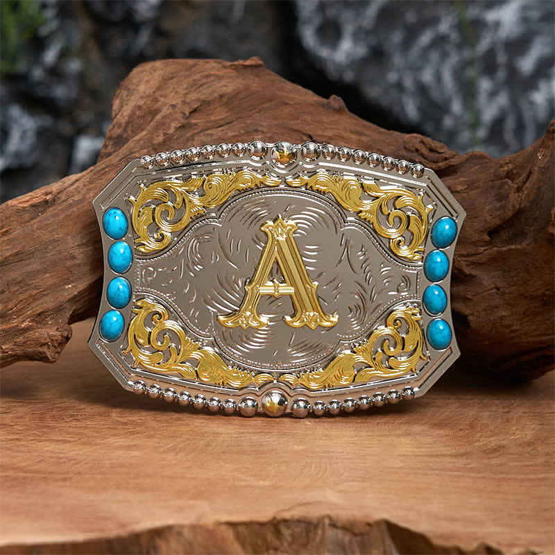 Decorative Turquoise DIY Initial Letter Buckle Leather Belt - A - Without Belt - image 0