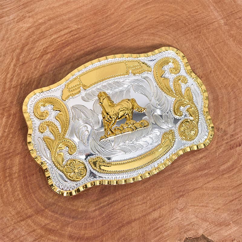 Golden Gallant Horse DIY Cowboy Buckle Leather Belt - image 2