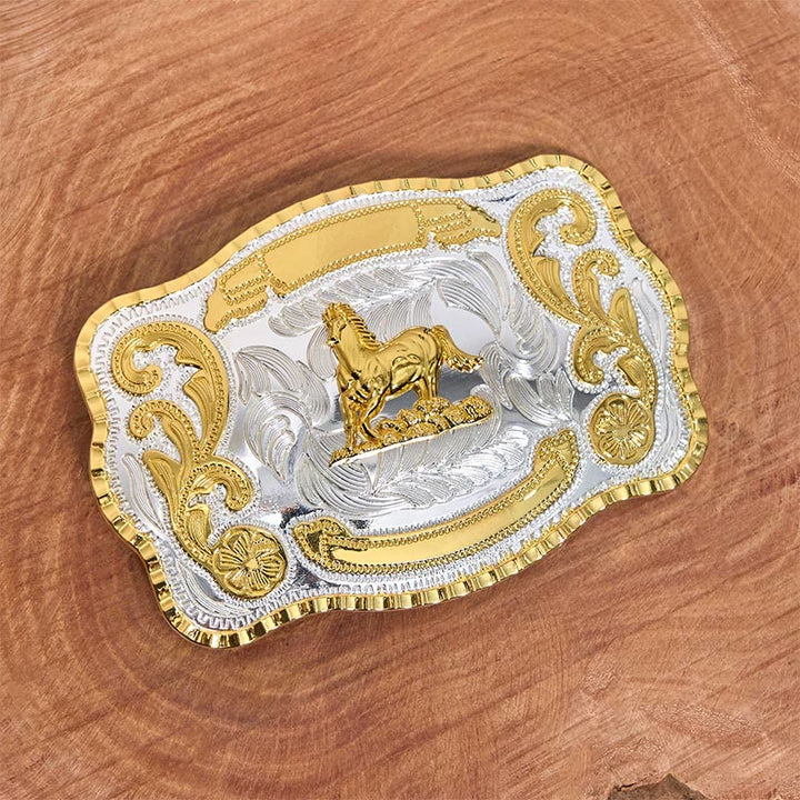 Golden Gallant Horse DIY Cowboy Buckle Leather Belt - image 2