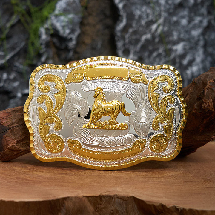 Golden Gallant Horse DIY Cowboy Buckle Leather Belt - Gallant Horse - Without Belt - Not Included Belt - image 0