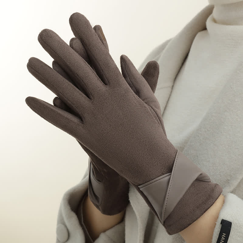 Women's Solid Color Warm Fleece Lined Sueded Gloves - image 7