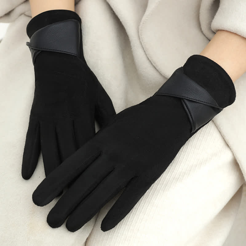 Women's Solid Color Warm Fleece Lined Sueded Gloves - Black - image 17