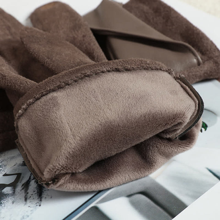 Women's Solid Color Warm Fleece Lined Sueded Gloves - image 3