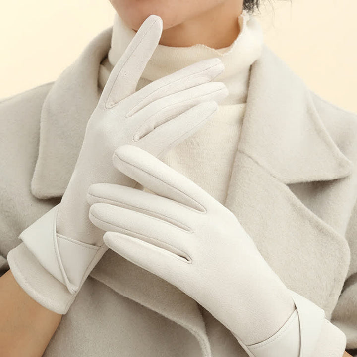 Women's Solid Color Warm Fleece Lined Sueded Gloves - Ivory - image 14