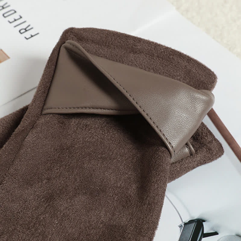 Women's Solid Color Warm Fleece Lined Sueded Gloves - image 4