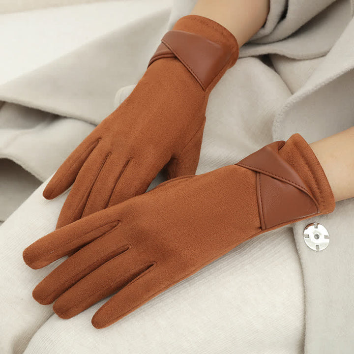 Women's Solid Color Warm Fleece Lined Sueded Gloves - Caramel - image 10