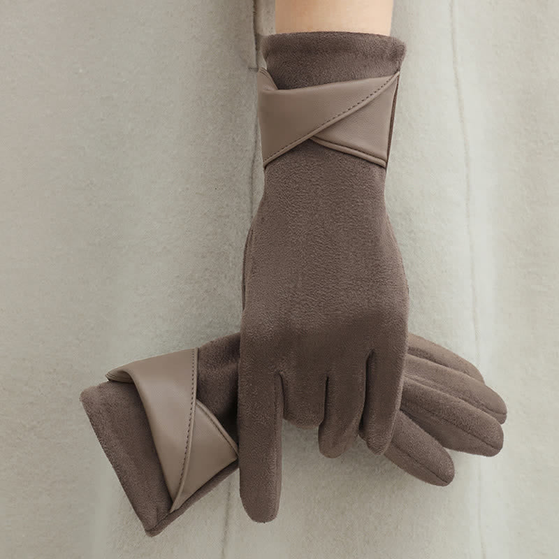 Women's Solid Color Warm Fleece Lined Sueded Gloves - Gray Coffee - image 0