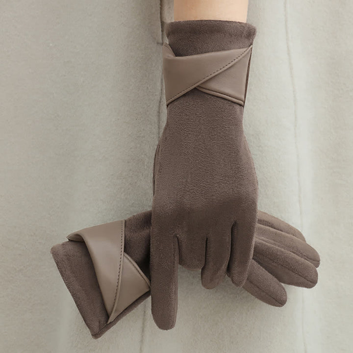 Women's Solid Color Warm Fleece Lined Sueded Gloves - Gray Coffee - image 0