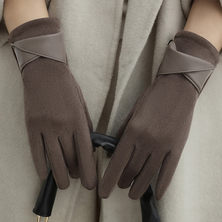Women's Solid Color Warm Fleece Lined Sueded Gloves - image 2